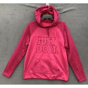 Nike Women Sweatshirt Large Pink Hoodie Logo Just Do It Long Sleeve Therma-Fit